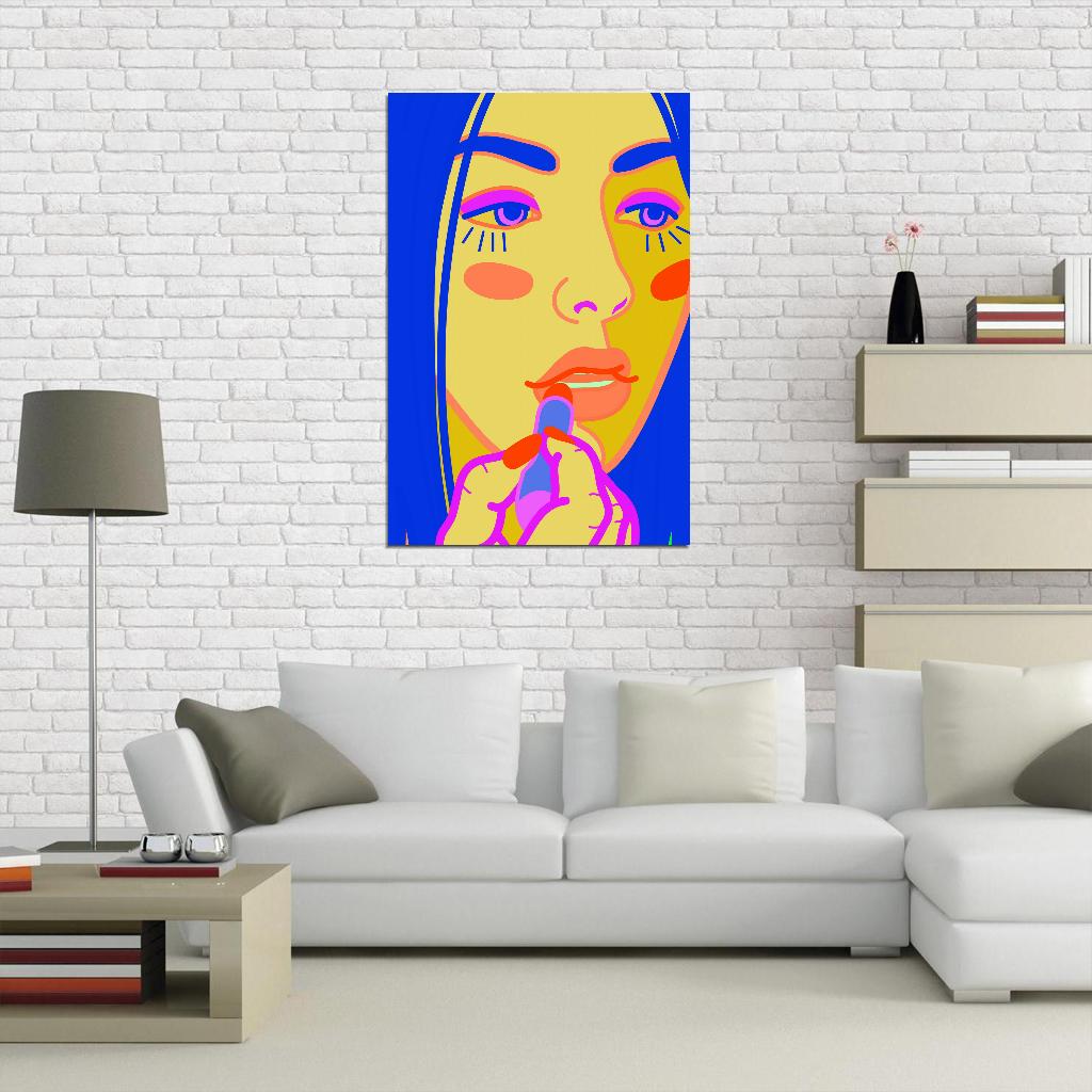 Close-up Portrait Poster Of A Girl With Blue Hair And Bright Makeup Painting