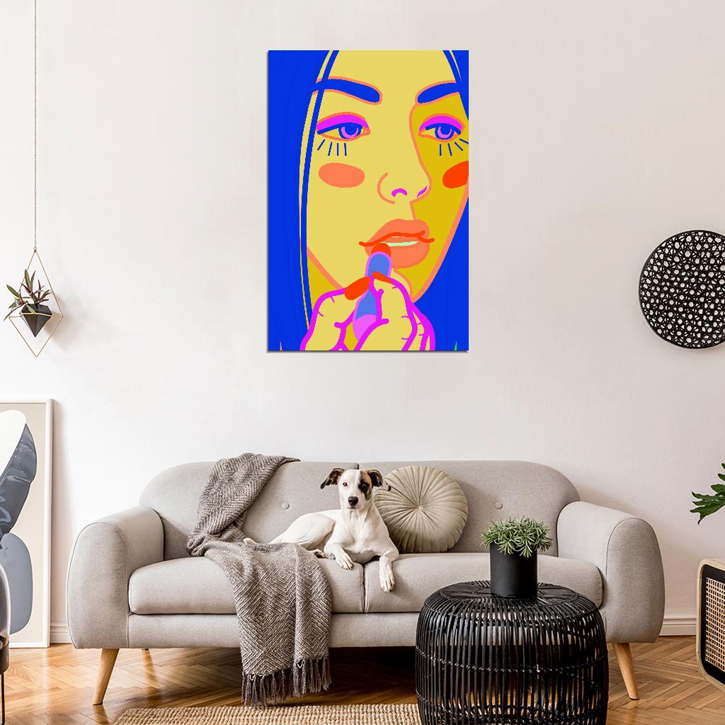 Close-up Portrait Poster Of A Girl With Blue Hair And Bright Makeup Painting