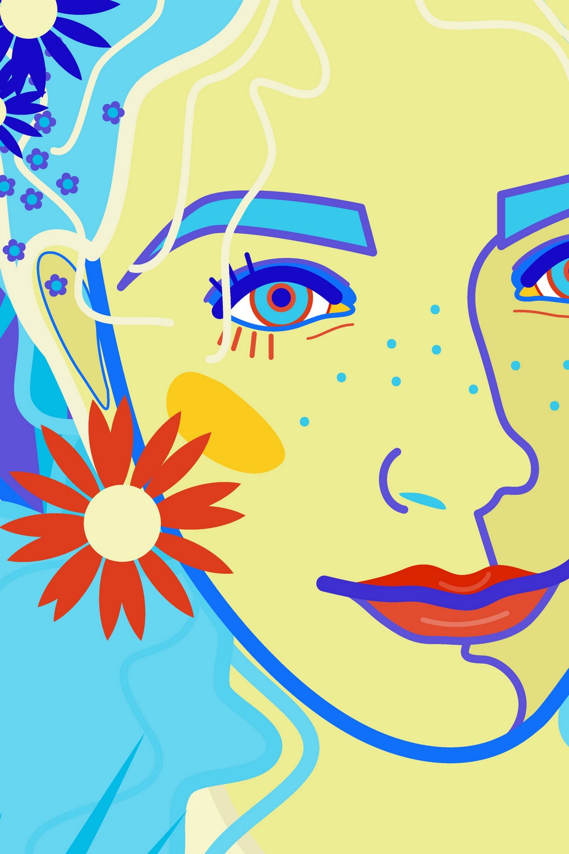 Portrait Of A Girl With Light Blue Hair And Bright Red Lips Poster