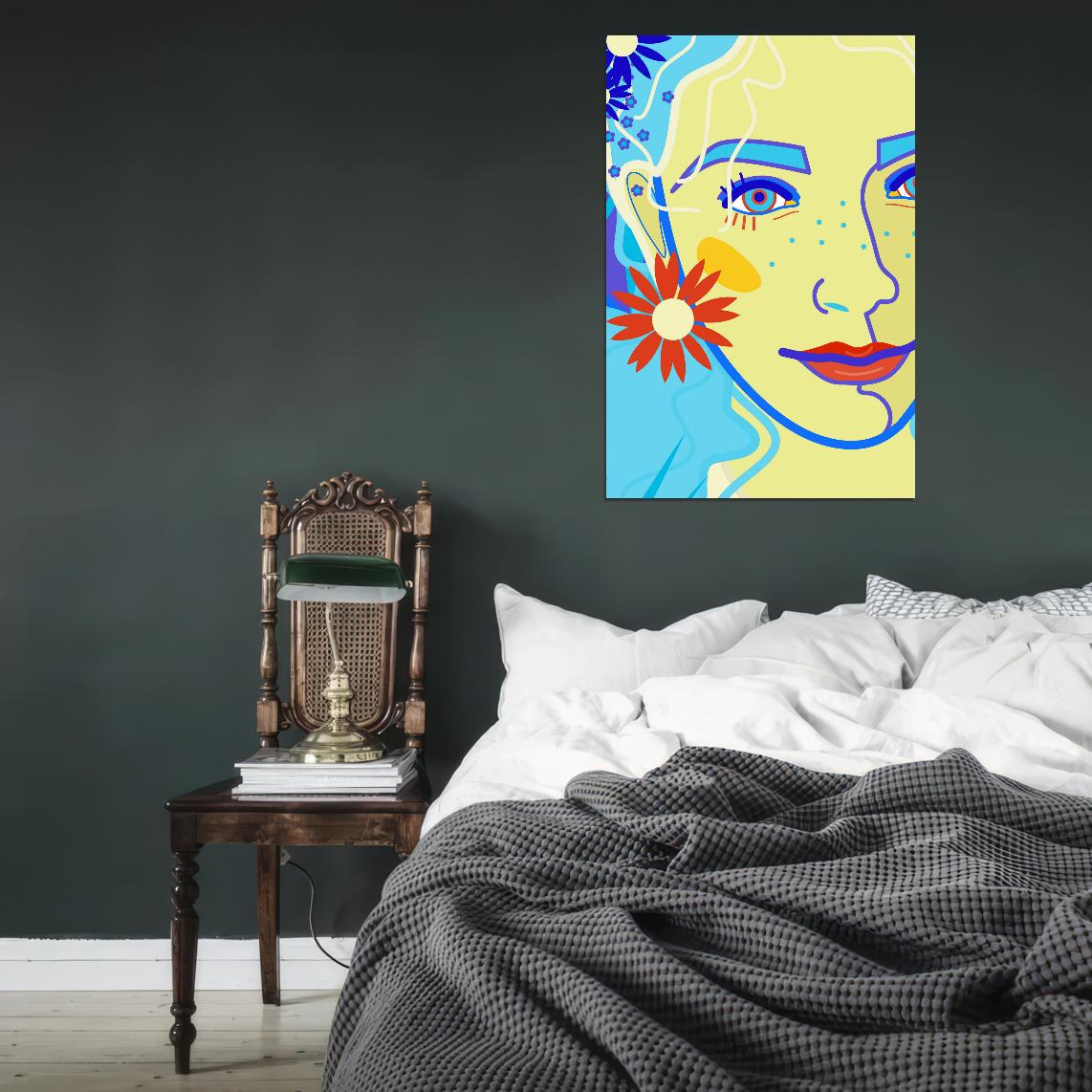 Portrait Of A Girl With Light Blue Hair And Bright Red Lips Poster