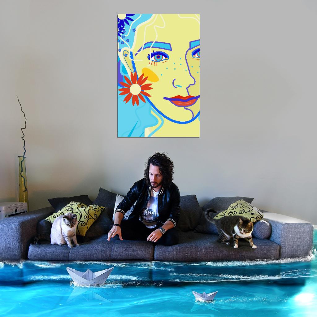 Portrait Of A Girl With Light Blue Hair And Bright Red Lips Poster