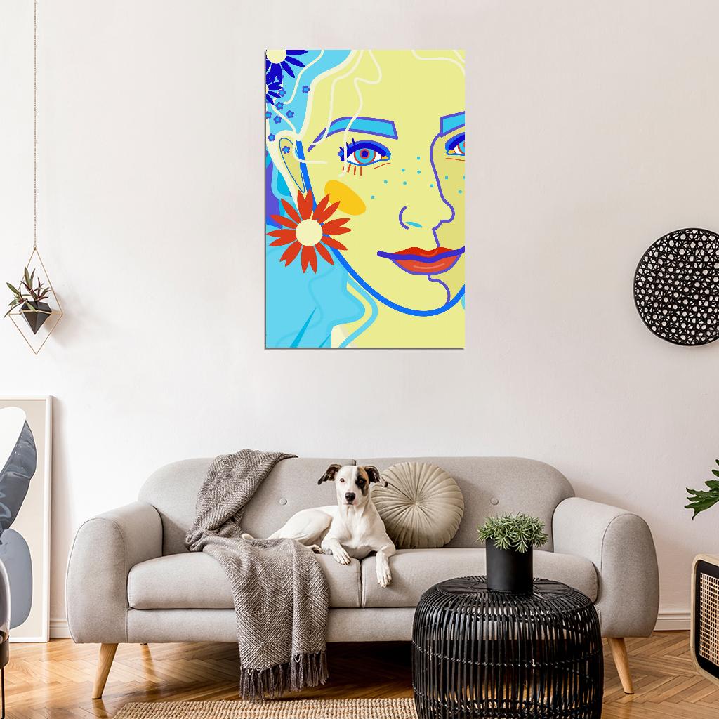 Portrait Of A Girl With Light Blue Hair And Bright Red Lips Poster