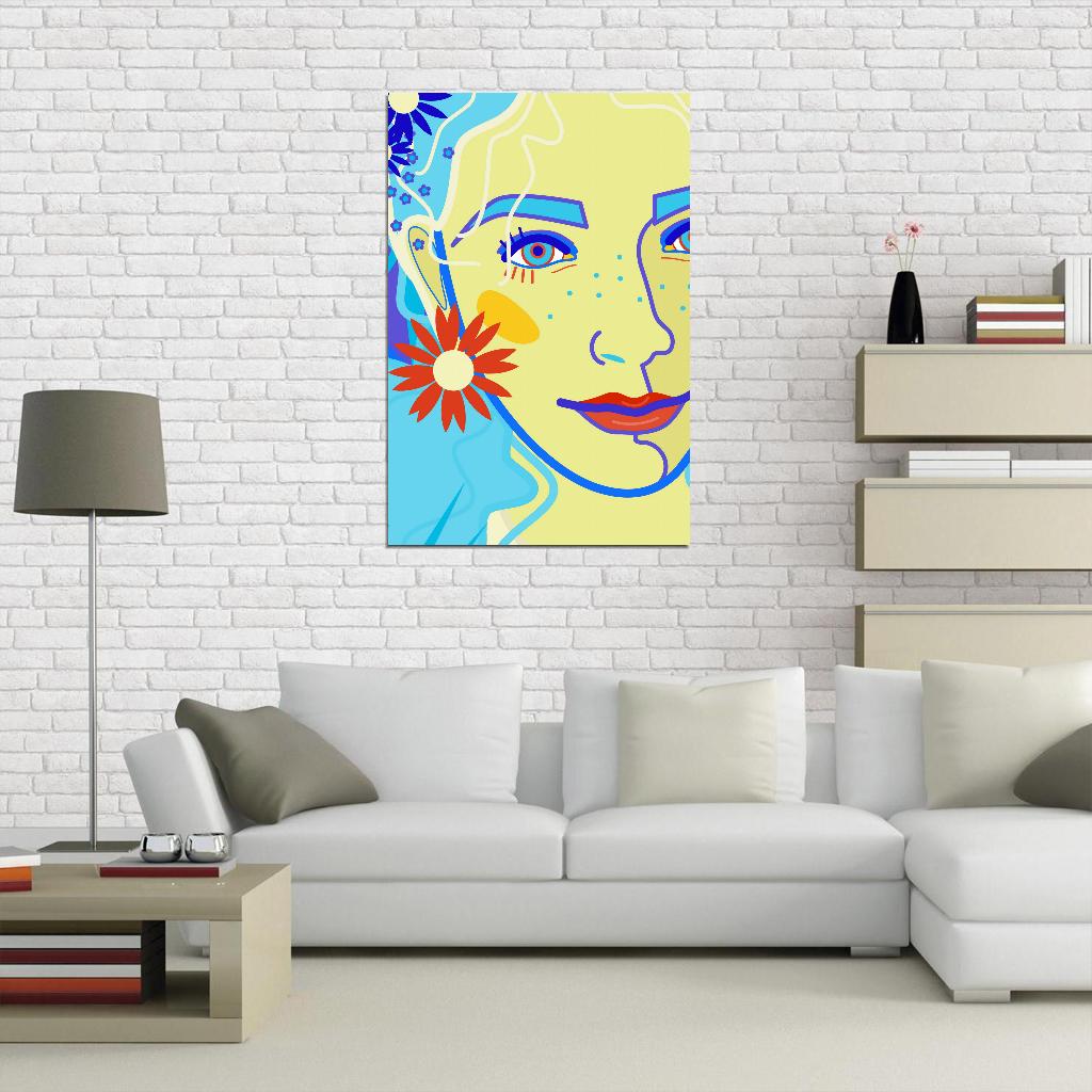 Portrait Of A Girl With Light Blue Hair And Bright Red Lips Poster