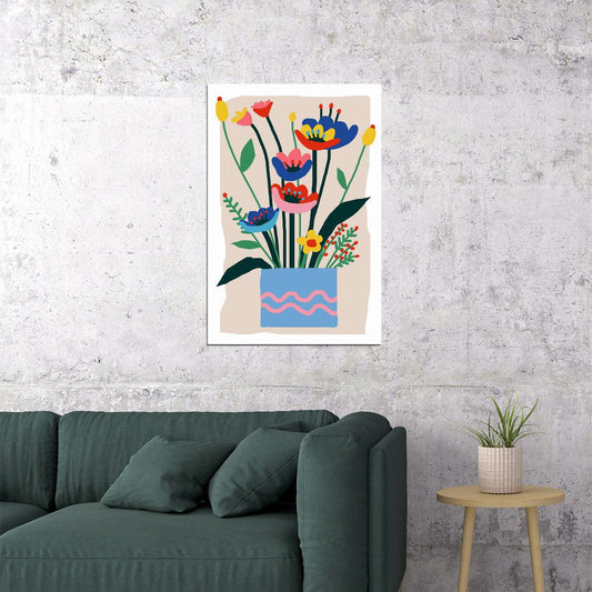 Flowers In Vase Print Trendy Danish Pastel Decor Floral Botanical Poster - xonomax