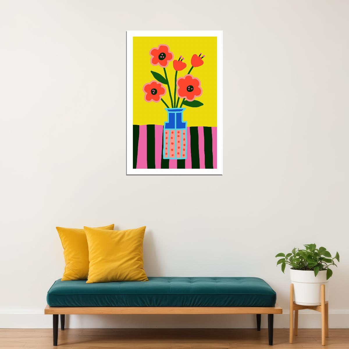 Colorful Floral Eclectic Print Trendy Danish Pastel Decor Botanical Maximalist Wall Art