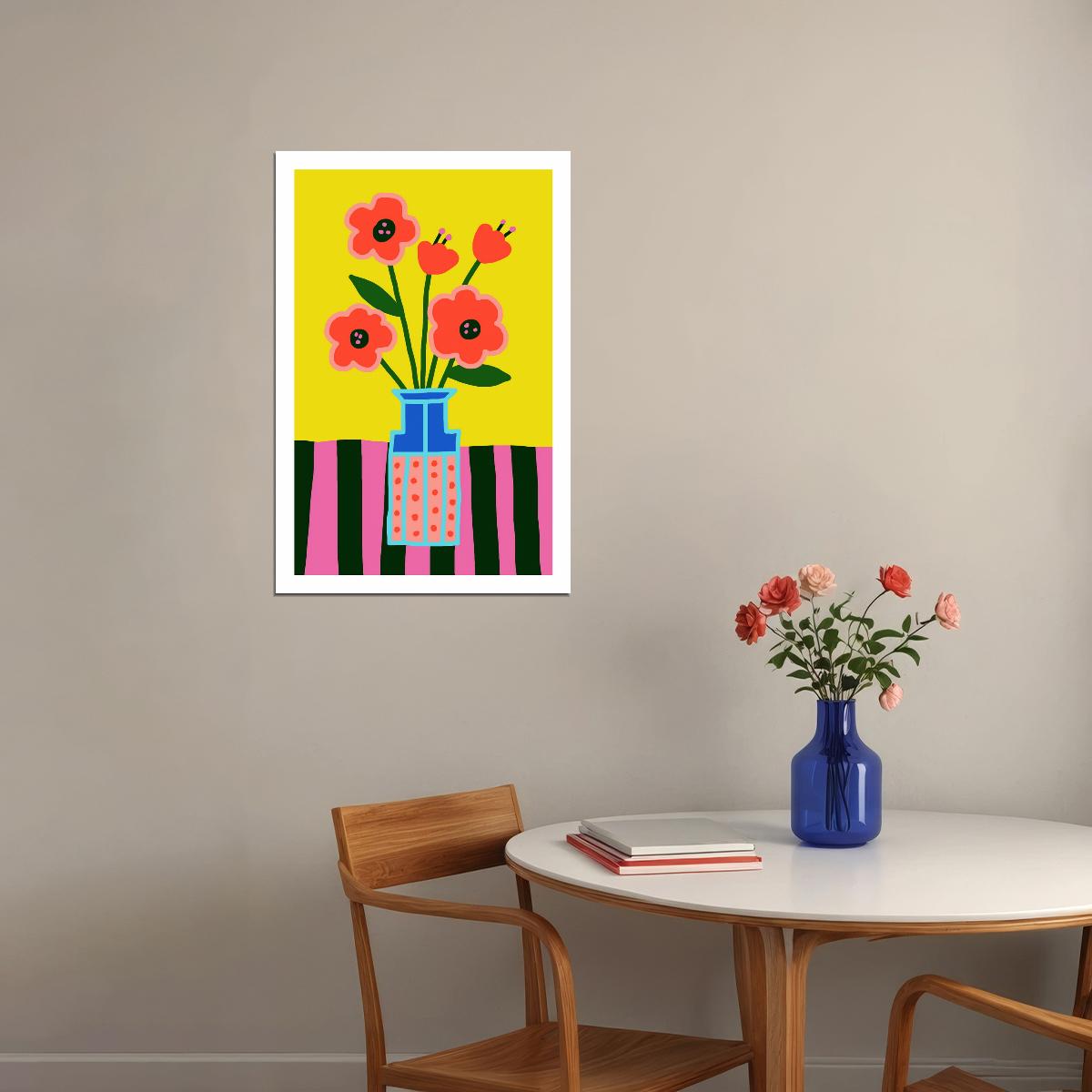 Colorful Floral Eclectic Print Trendy Danish Pastel Decor Botanical Maximalist Wall Art