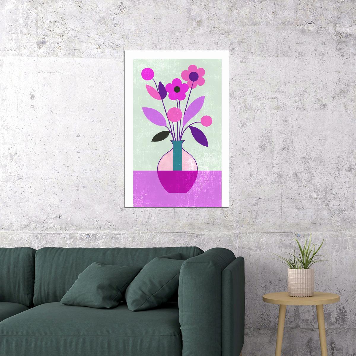 Violet Flowers Boho Print Floral Simple Dopamine Colors Maximalist Decor Trendy Eclectic Wall Art