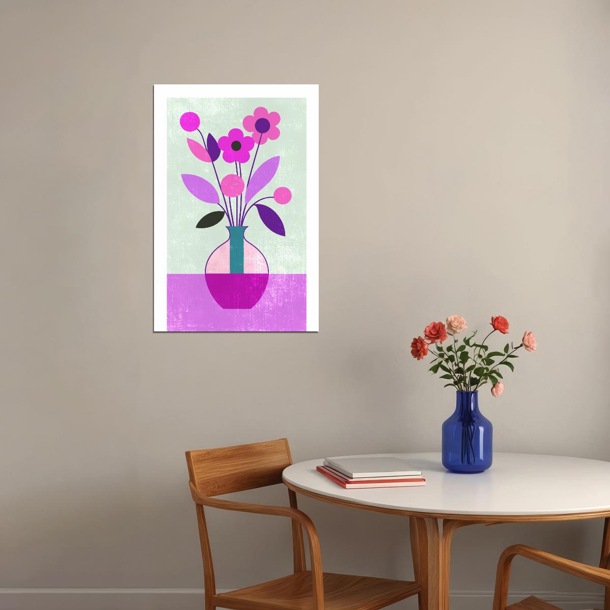 Violet Flowers Boho Print Floral Simple Dopamine Colors Maximalist Decor Trendy Eclectic Wall Art