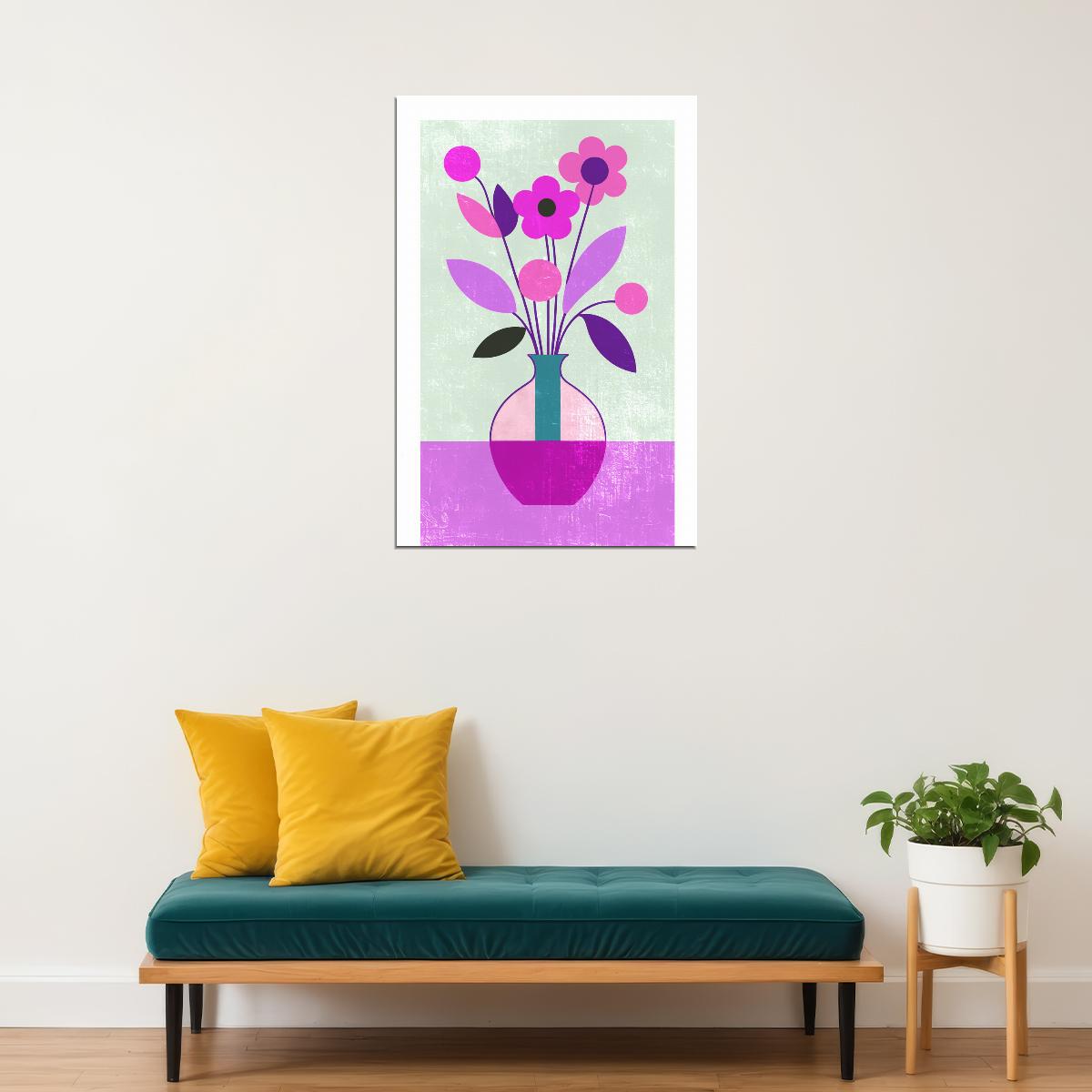 Violet Flowers Boho Print Floral Simple Dopamine Colors Maximalist Decor Trendy Eclectic Wall Art