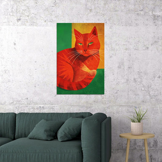 Ginger Cat Poster Orange Maximalist Print Green Eclectic Aesthetics Colorful Home Decor - xonomax