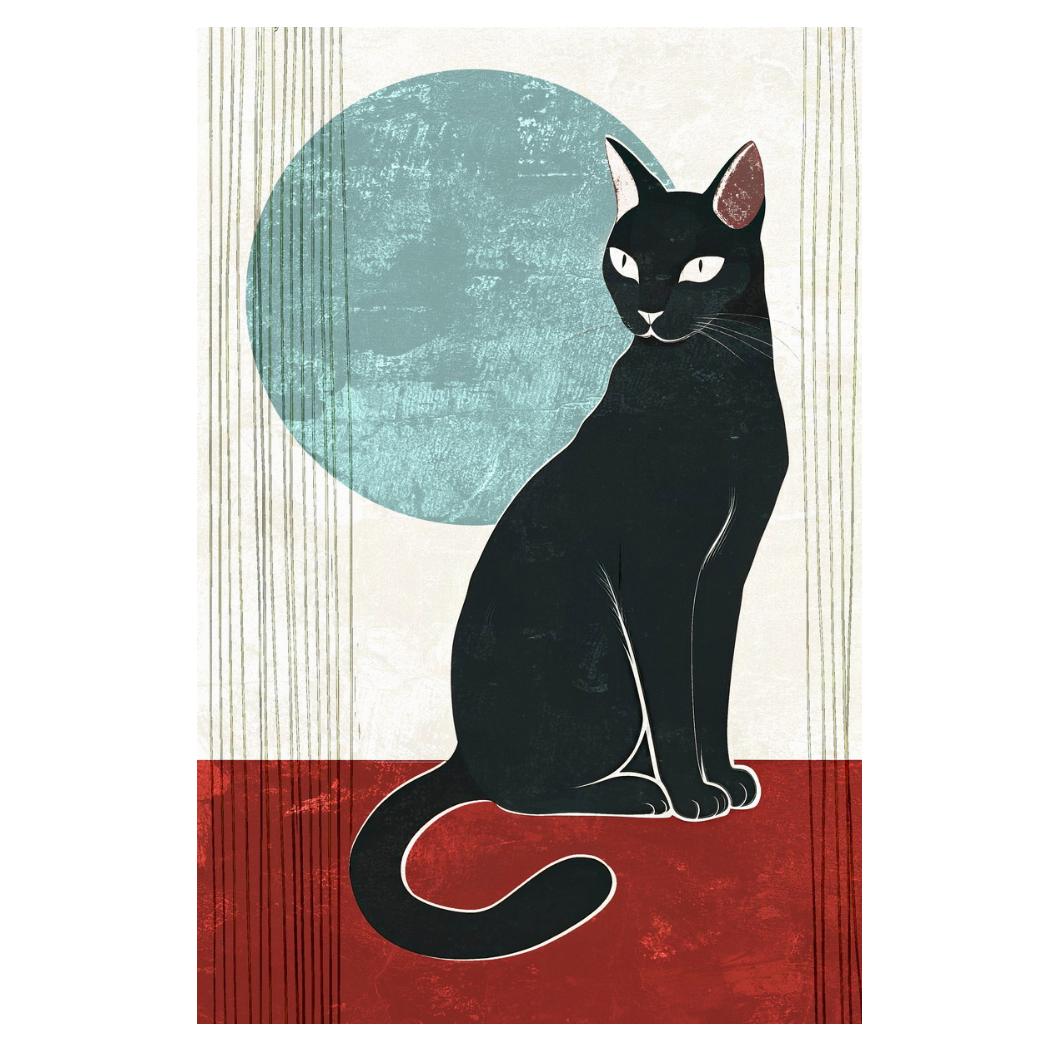 Black Cat Geometric Poster Minimalist Boho Print Modern Calming Art Nordic Aesthetic