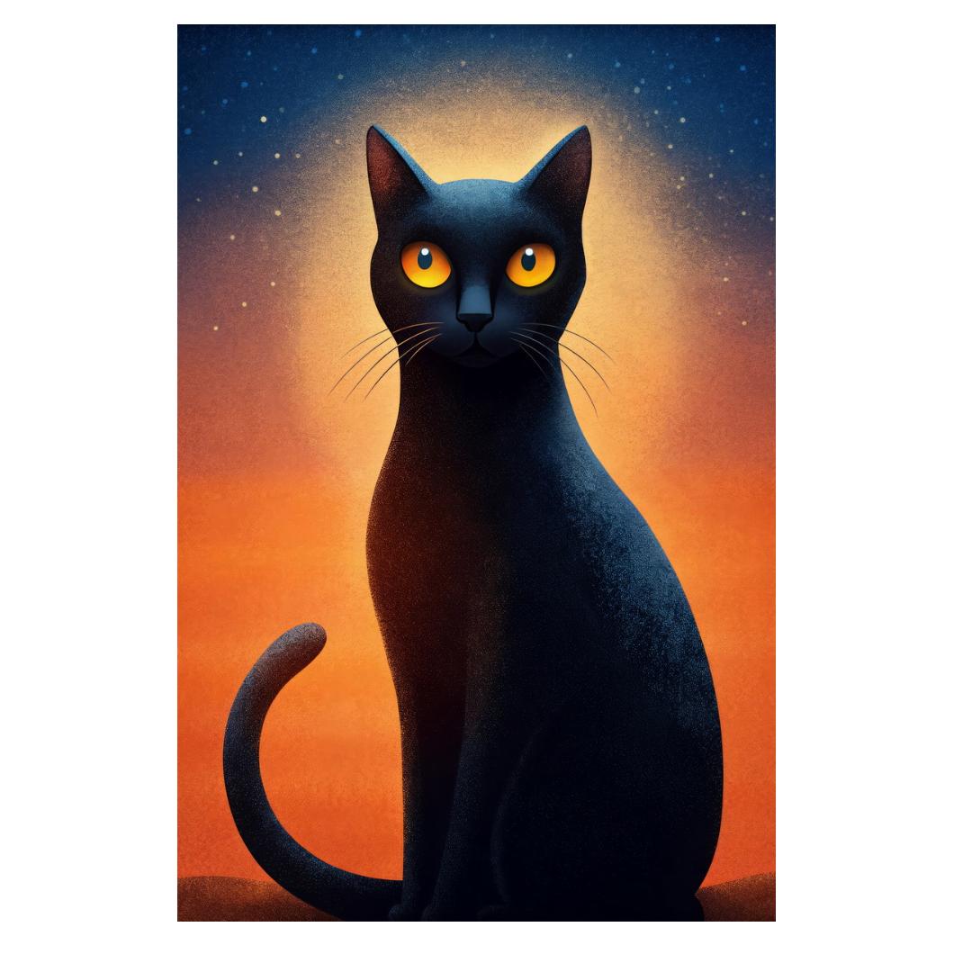 Black Cat Poster Minimalist Print Boho Home Decor Fall Aesthetic Whimsical Rustic Art