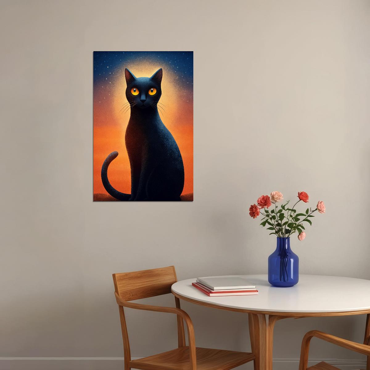 Black Cat Poster Minimalist Print Boho Home Decor Fall Aesthetic Whimsical Rustic Art
