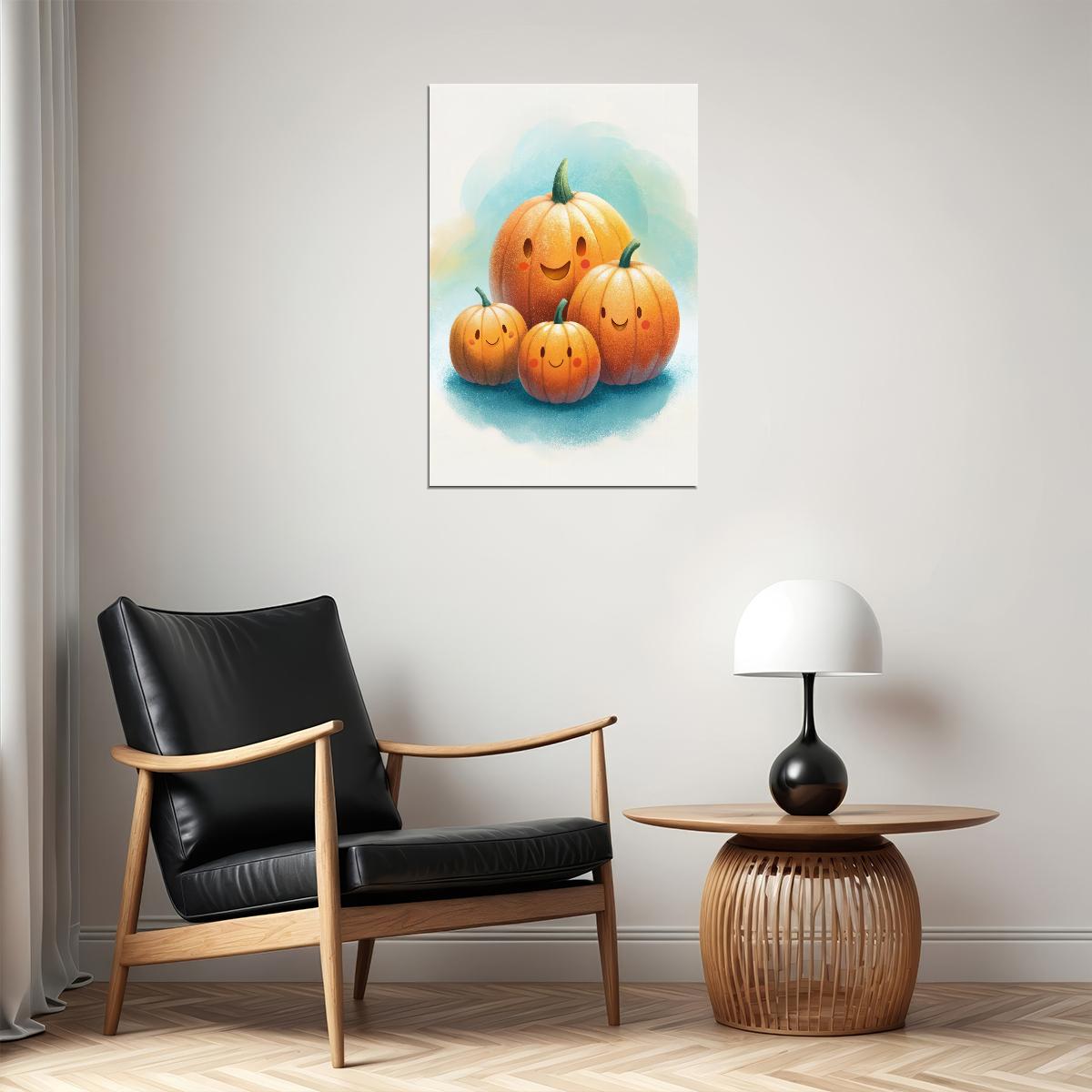 Happy Pumpkins Poster Cute Fall Print Playful Pumpkin For Kids Halloween Watercolor Nursery Art