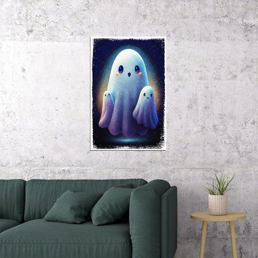 Cute Ghosts Poster Pastel Halloween Print For Nursery Family Friendly Halloween Decor - xonomax