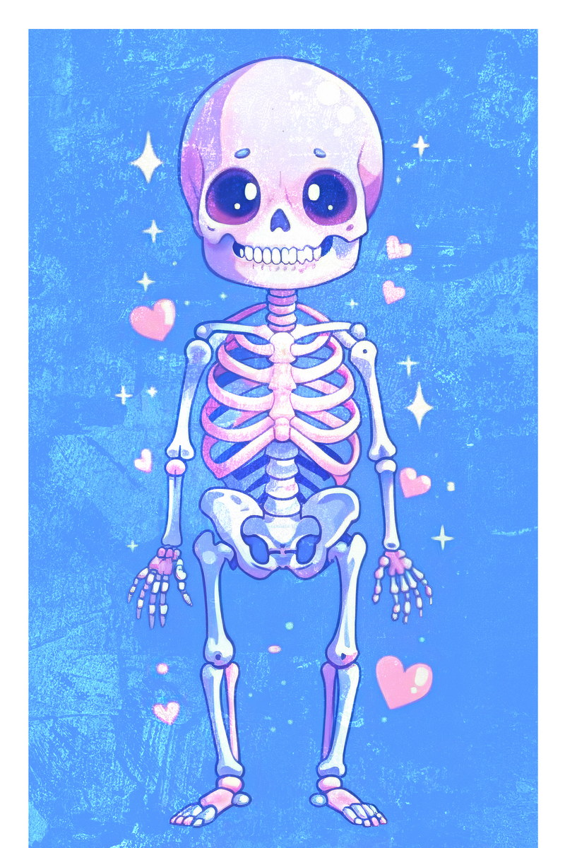 Pastel Purple Skeleton Hearts Poster Trendy Fun Halloween Print For Kids Nursery Cartoon Wall Art - xonomax