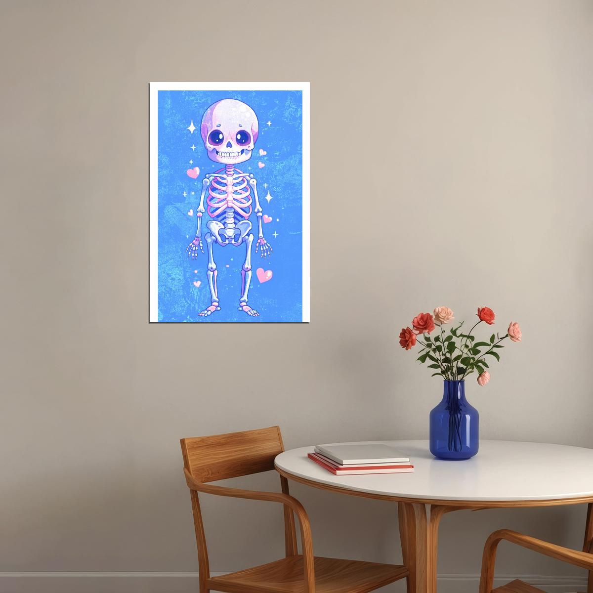 Pastel Purple Skeleton Hearts Poster Trendy Fun Halloween Print For Kids Nursery Cartoon Wall Art - xonomax