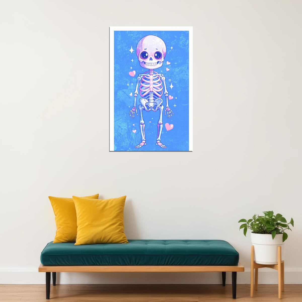Pastel Purple Skeleton Hearts Poster Trendy Fun Halloween Print For Kids Nursery Cartoon Wall Art - xonomax