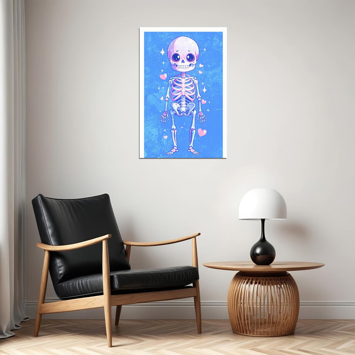 Pastel Purple Skeleton Hearts Poster Trendy Fun Halloween Print For Kids Nursery Cartoon Wall Art - xonomax