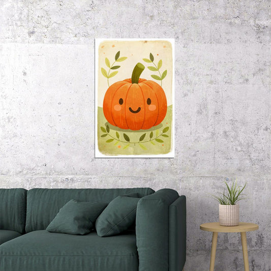 Smiling Pumpkin Poster Cute Fall Print For Kids Nursery Wall Art Charming Halloween Pumpkin Decor - xonomax