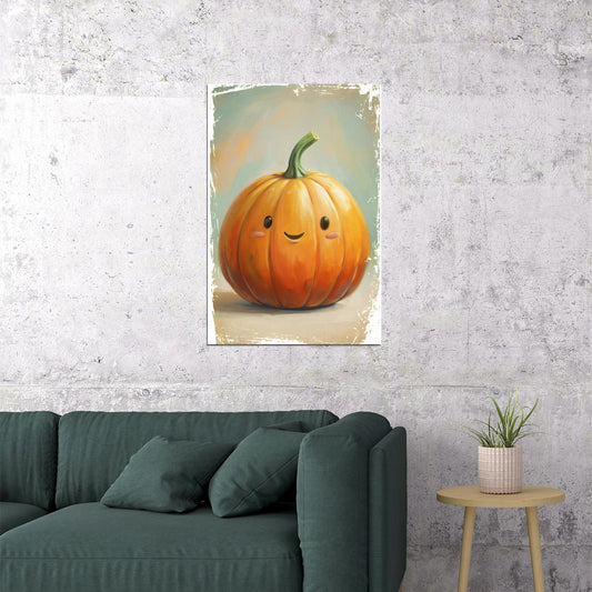 Cute Pumpkin Poster Trendy Fall Print For Kids Room Adorable Fall Wall Art Friendly Harvest Decor - xonomax