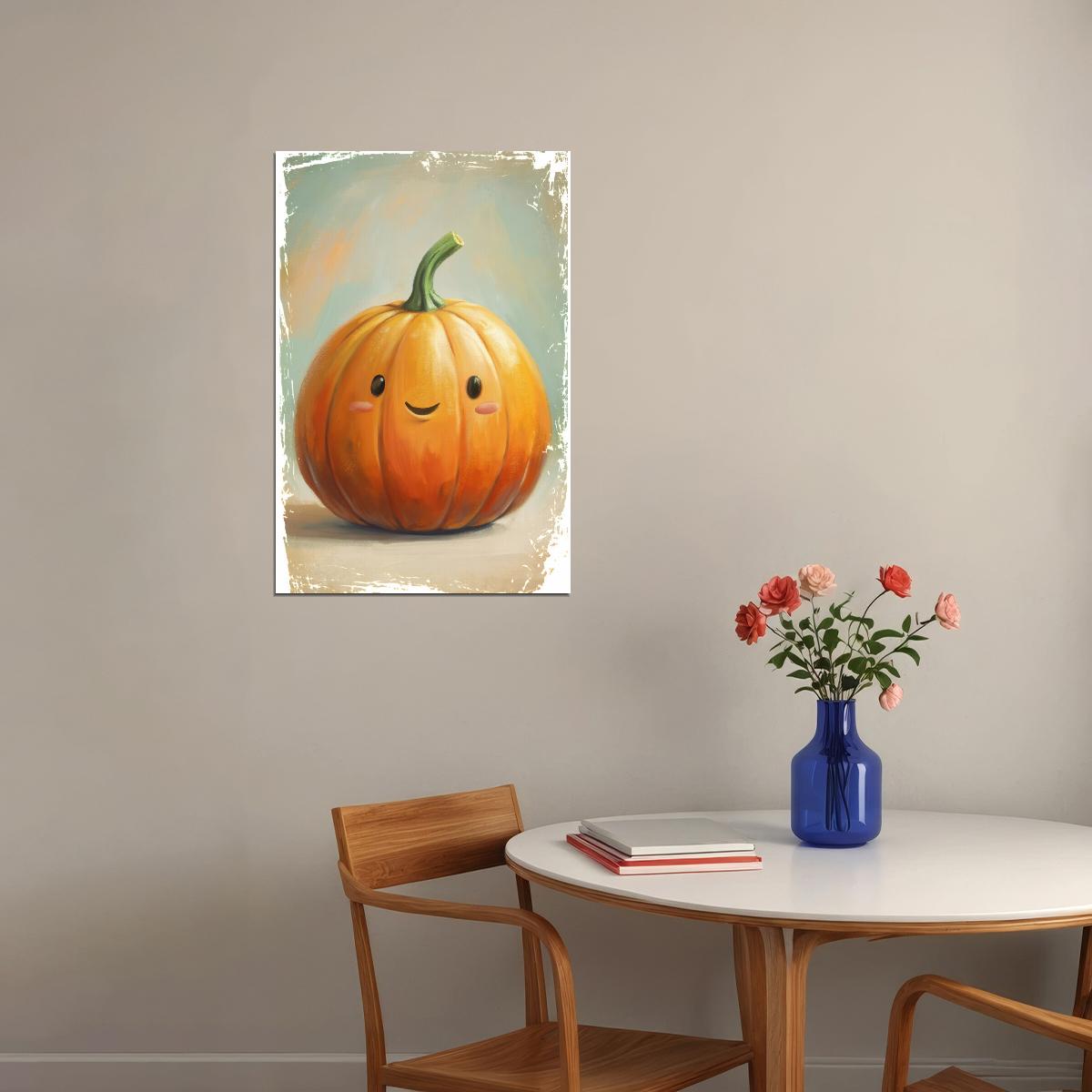 Cute Pumpkin Poster Trendy Fall Print For Kids Room Adorable Fall Wall Art Friendly Harvest Decor - xonomax