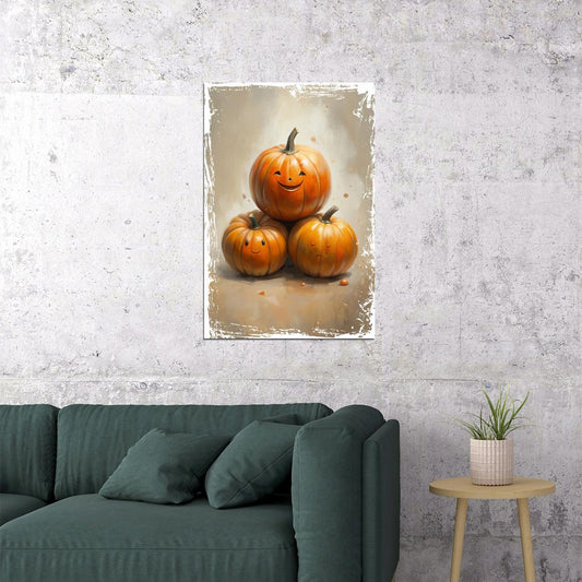 Pumpkin Family Poster Cute Trendy Fall Print For Kids Room Nursery Wall Art Fun Autumn Decor - xonomax