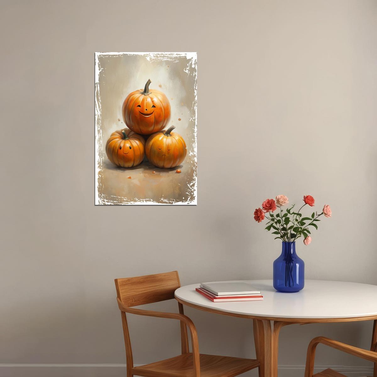 Pumpkin Family Poster Cute Trendy Fall Print For Kids Room Nursery Wall Art Fun Autumn Decor - xonomax