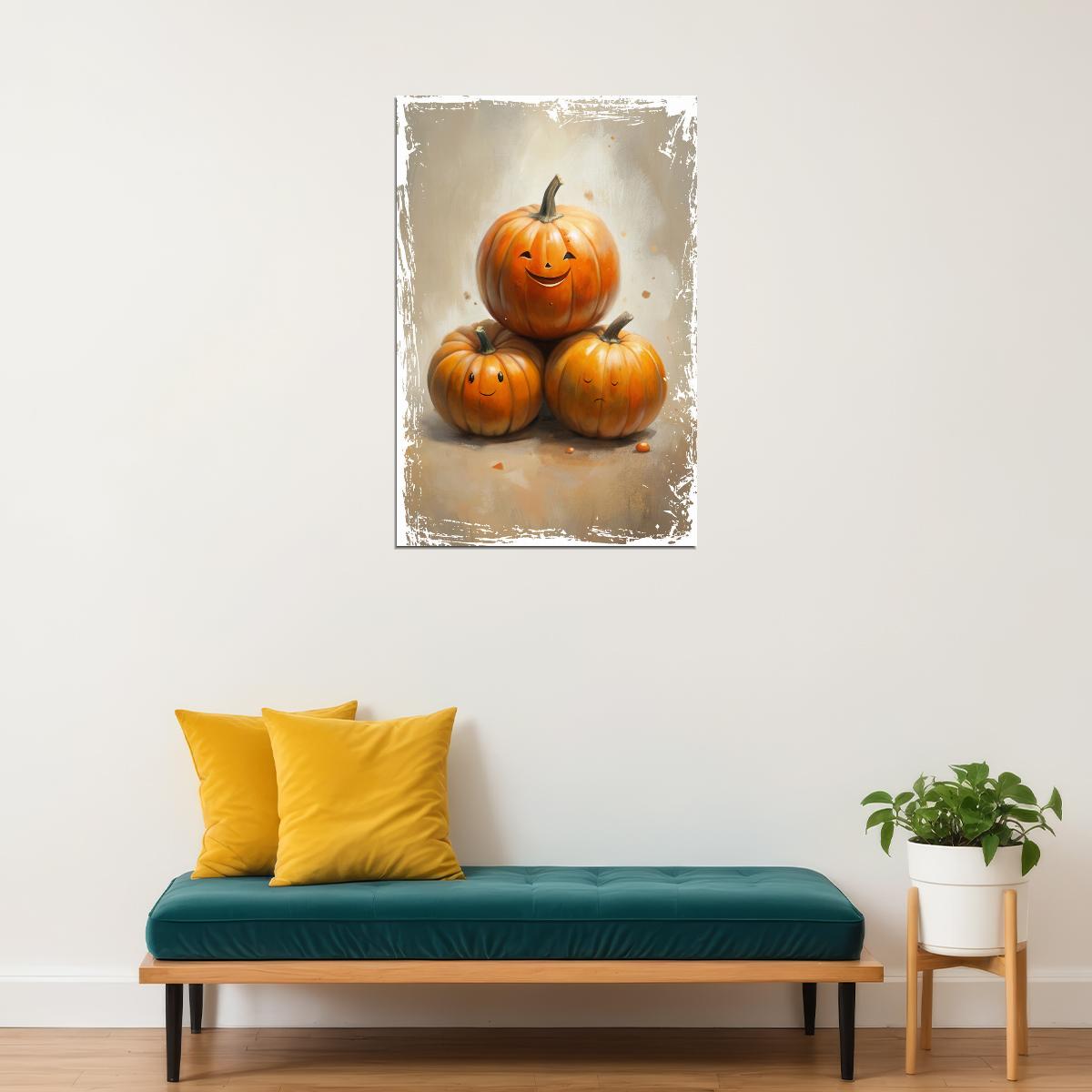 Pumpkin Family Poster Cute Trendy Fall Print For Kids Room Nursery Wall Art Fun Autumn Decor - xonomax