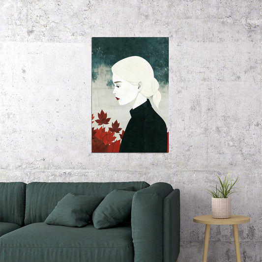 Girl With Red Poster Trendy Fall Print Boho Autumn Modern Wall Art Rustic Abstract Wall Decor - xonomax