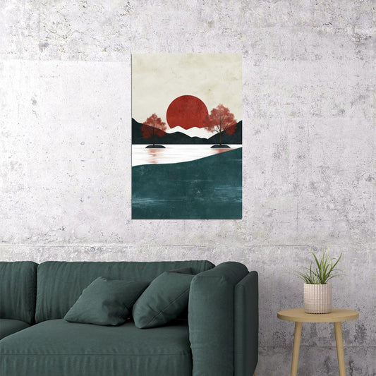 Sun And Mountains Poster Trendy Nature Print Boho Fall Japanese Modern Wall Art Farmhouse Aesthetic - xonomax