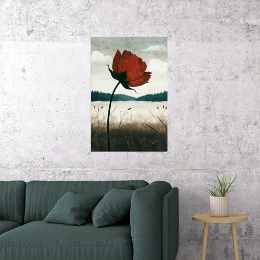 Red Flower Poster Floral Print Trendy Boho Wall Art Farmhouse Aesthetic Botanical Artwork - xonomax
