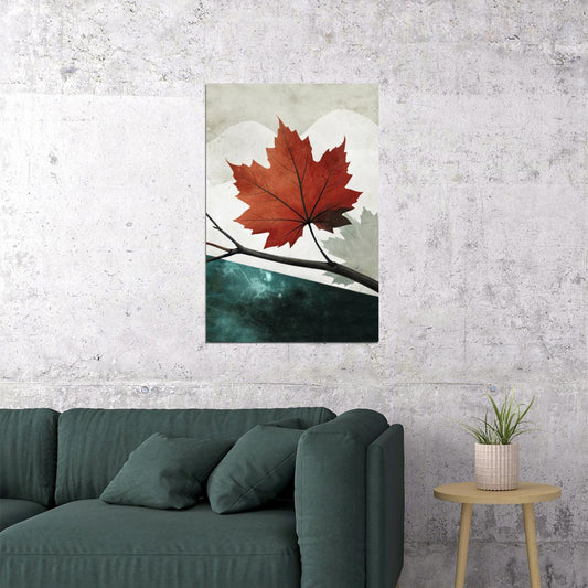 Red Leaf Poster Minimalist Fall Boho Print Autumn Nature Wall Art Rustic Farmhouse Aesthetic - xonomax