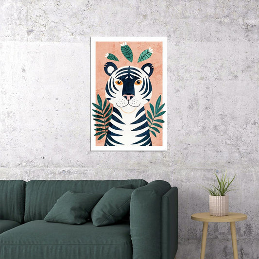 Cute Tiger Kids Poster Print Boho Nursery Wall Art Colorful Safari Jungle Animal Decor Orange Green Gift for Kids Room - xonomax