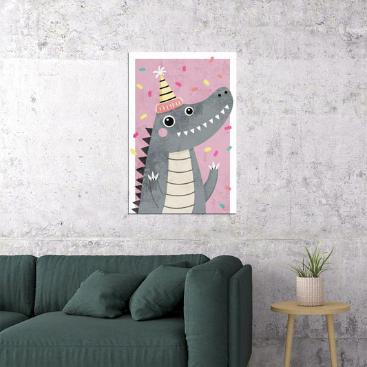 Cute Crocodile Kids Poster Print Boho Nursery Wall Art Fun Safari Animal Soft Pink Perfect Colorful Gift for Kids Playroom - xonomax