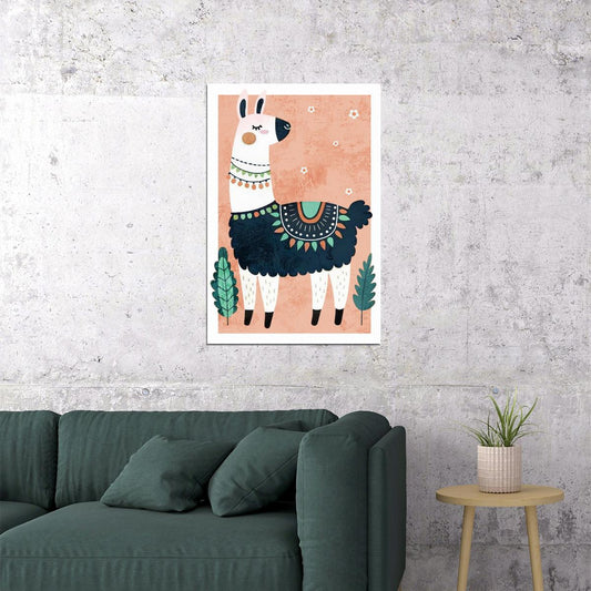 Llama Kids Poster Print Boho Nursery Wall Art Playful Colorful Animal Pink White Adorable Gift Decor for Kids Room - xonomax