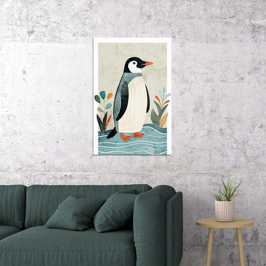 Penguin Kids Poster Print Boho Nursery Wall Art Cute Arctic Animal Decor Blue Black Colorful Gift for Kids Room - xonomax