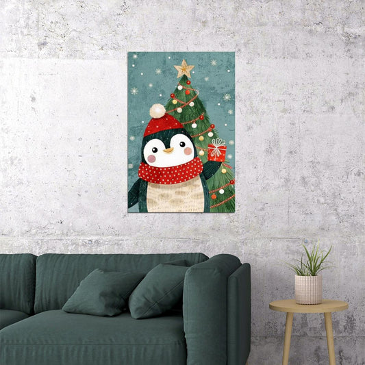 Birdhouse Winter Scene Kids Poster Christmas Nursery Wall Art Cozy Snowy Decor with Birds Festive Holiday Gift for Children - xonomax