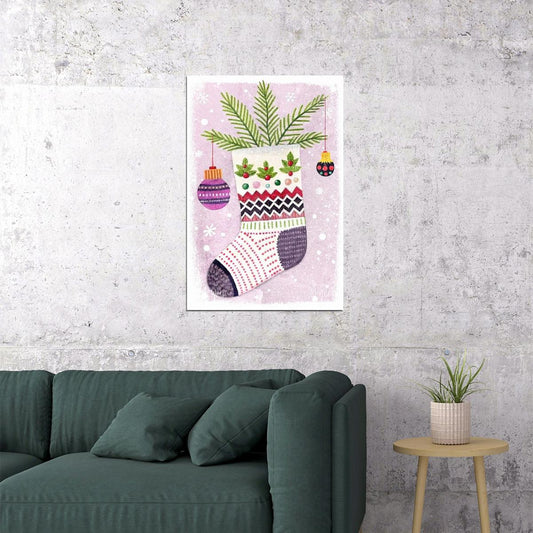 Christmas Stocking Kids Poster Winter Nursery Wall Art Colorful Festive Decor with Ornaments Holiday Gift for Kids Room Decor - xonomax