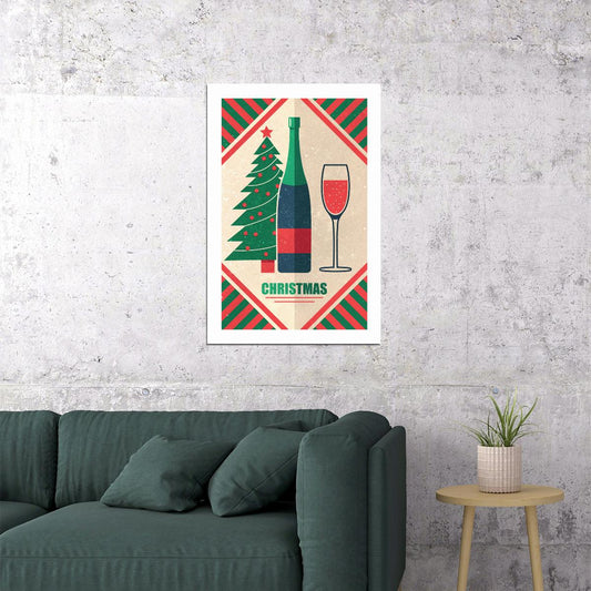 Christmas Toast Poster Wall Art Print Retro Holiday Decor Champagne Glasses Tree Festive Design Perfect for Holiday Celebrations - xonomax