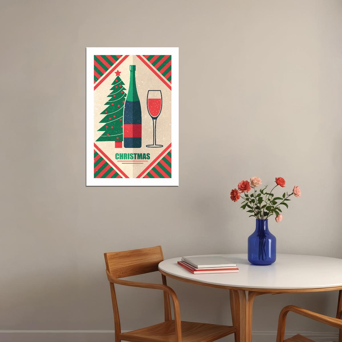 Christmas Toast Poster Wall Art Print Retro Holiday Decor Champagne Glasses Tree Festive Design Perfect for Holiday Celebrations - xonomax