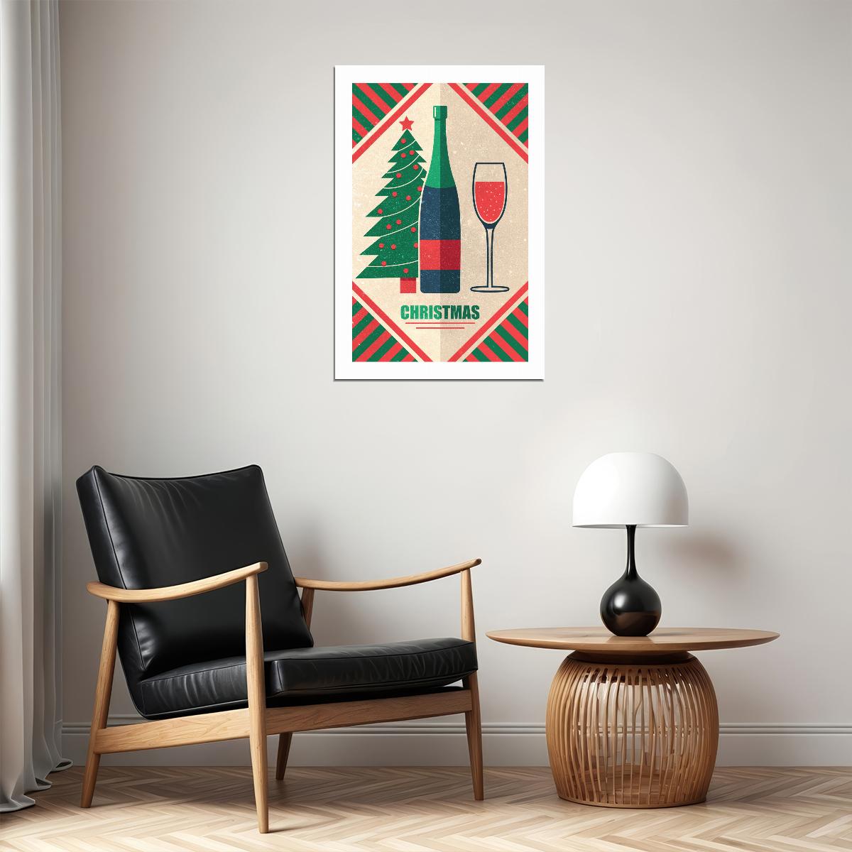 Christmas Toast Poster Wall Art Print Retro Holiday Decor Champagne Glasses Tree Festive Design Perfect for Holiday Celebrations - xonomax