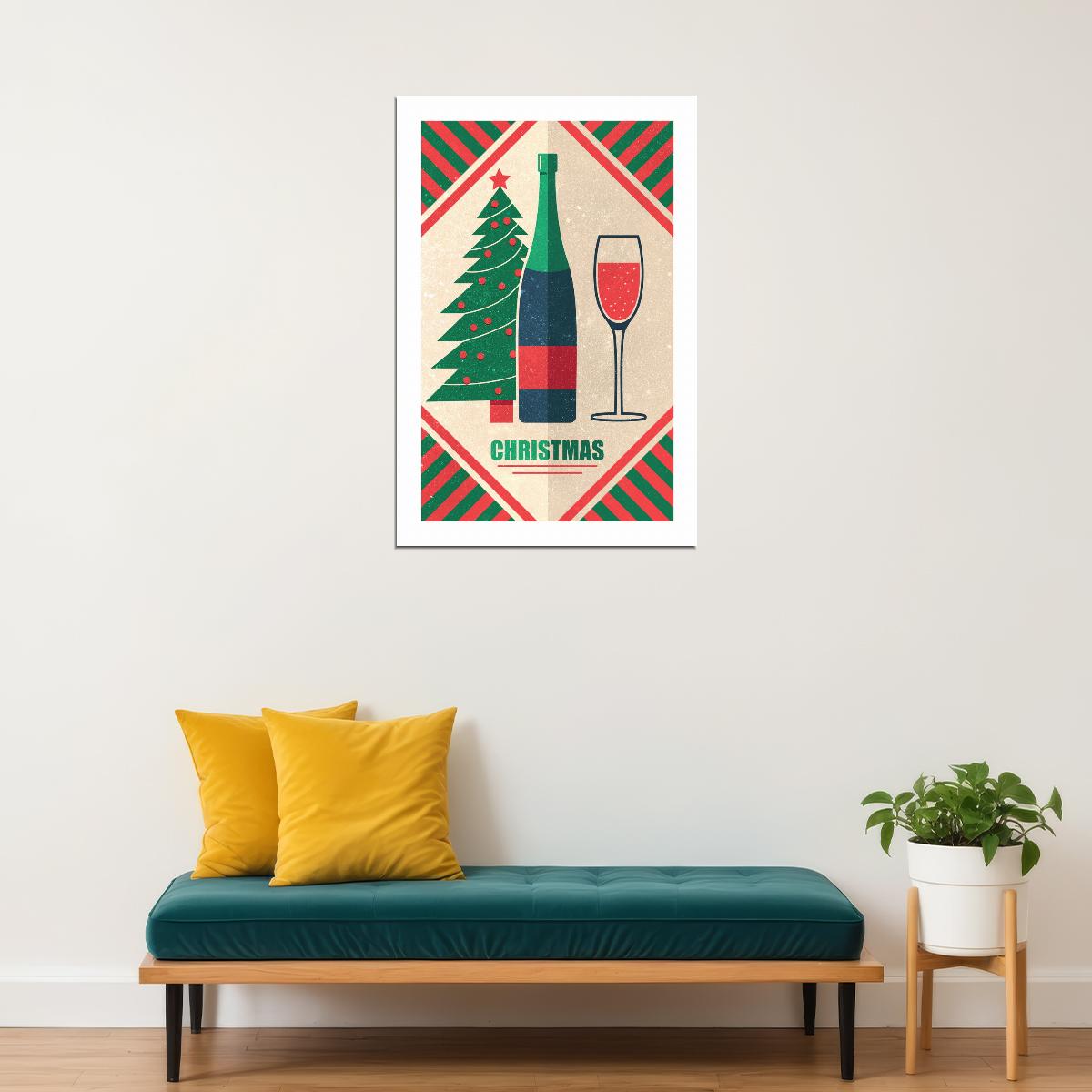 Christmas Toast Poster Wall Art Print Retro Holiday Decor Champagne Glasses Tree Festive Design Perfect for Holiday Celebrations - xonomax