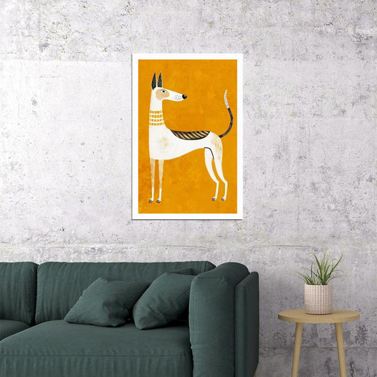 Stylish Greyhound Dog Poster Wall Art Print Elegant Mid-Century Modern Decor Bold Yellow Background Perfect for Dog Lovers - xonomax