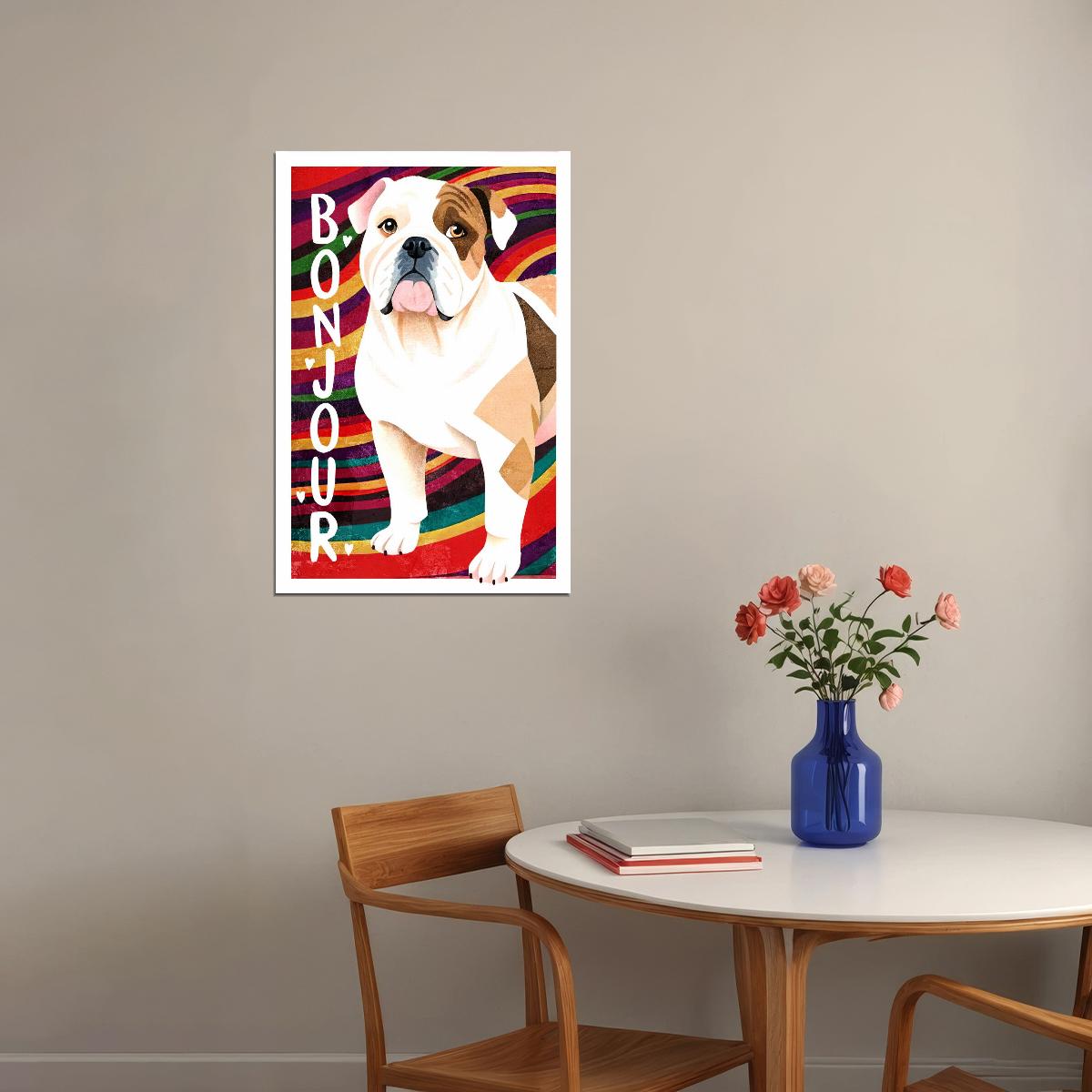 Bonjour Bulldog Dog Poster Wall Art Print French Style Colorful Pop Art Decor Vibrant Pet Lover Gift - xonomax