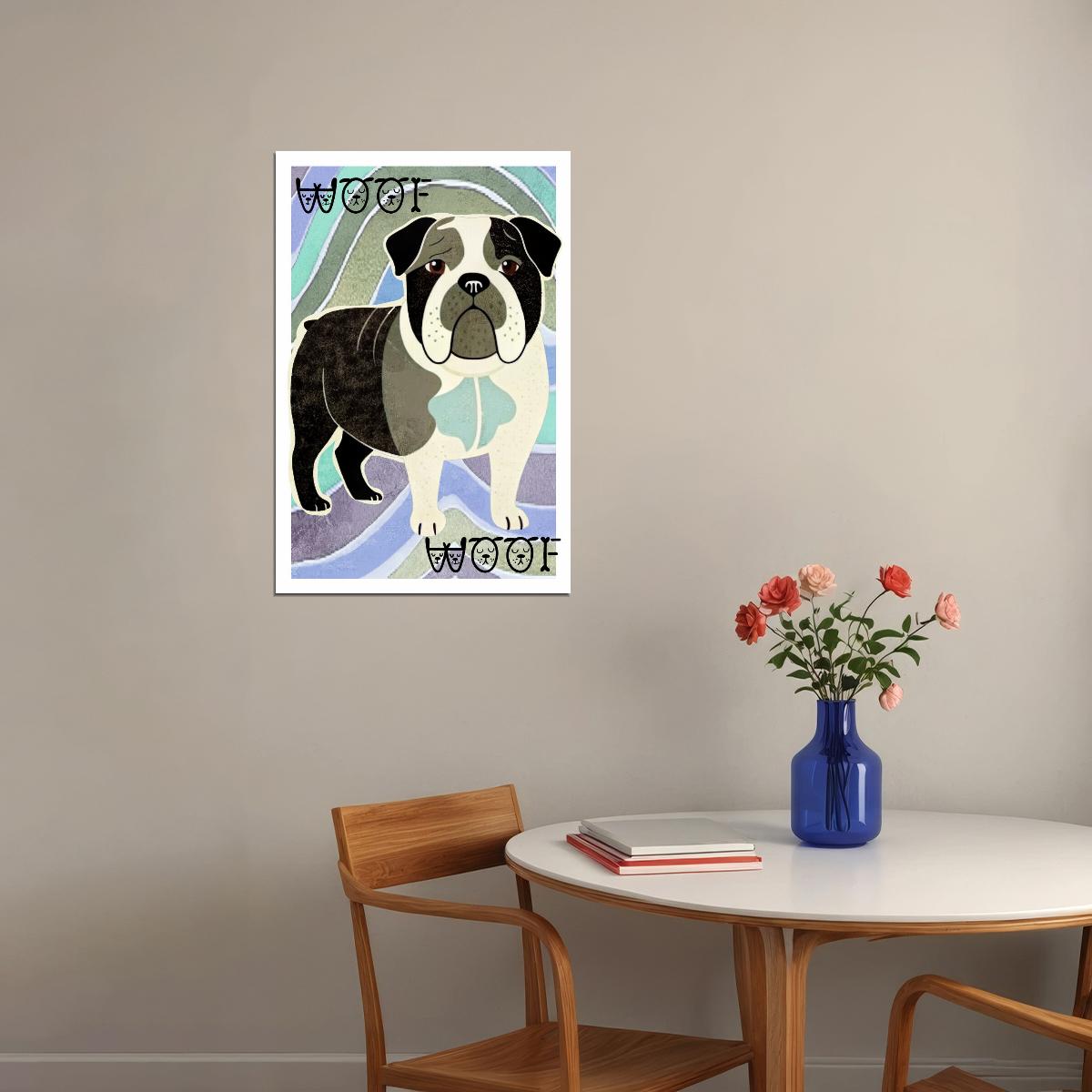 Woof Woof Bulldog Dog Poster Wall Art Print Fun Retro Pop Art Decor Unique Gift for Dog Lovers - xonomax