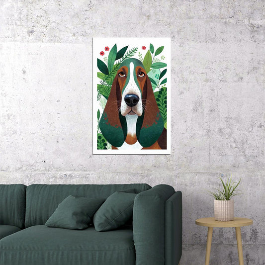Charming Hound Dog Poster Wall Art Print Boho Dog Decor Greenery Elements Perfect Pet Lover Gift - xonomax