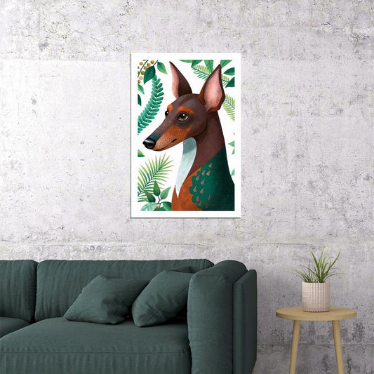 Tropical Doberman Dog Poster Wall Art Print Whimsical Botanical Decor with Jungle Vibe Perfect for Pet Lovers - xonomax