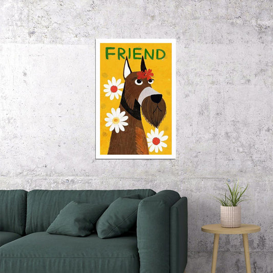Friend Schnauzer Dog Poster Wall Art Print Fun Colorful Decor with Floral Elements Ideal Gift for Dog Enthusiasts - xonomax