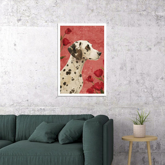 Charming Dalmatian Dog Poster Wall Art Print with Red Poppy Flowers Boho Botanical Decor Perfect Pet Lover Gift - xonomax